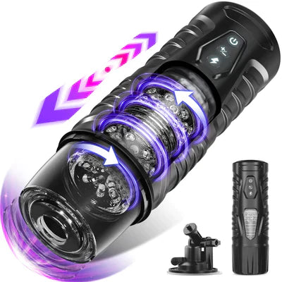 A-31 VortexX Pulse 3D automatic male masturbator with rotation, 8-12Hz strokes, USB rechargeable, shown with open sleeve design.