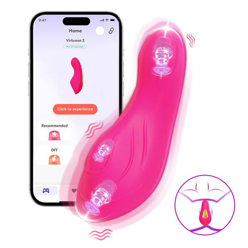 A-36 App Remote Vibrator Butterfly, wireless remote control, pink butterfly-shaped adult pleasure toy, close-up of device on a white background.