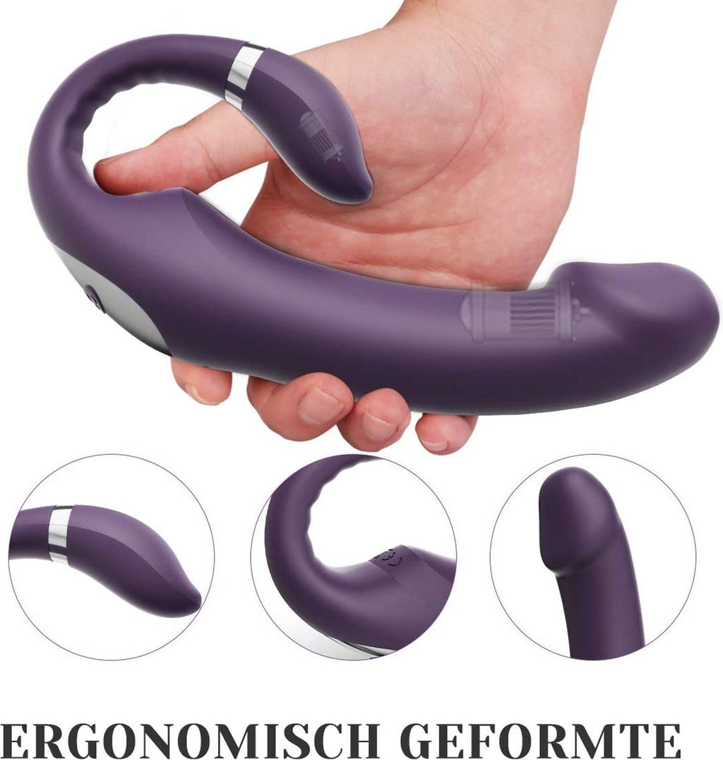 E-34 Doppel Feuer strap-on vibrator with adjustable straps and dual-ended design, shown on a white background.