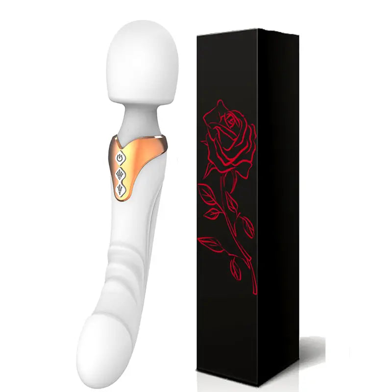 E-35 DualEclipse Wand Vibrator with dual massage heads, black silicone body, and ergonomic design for targeted stimulation.