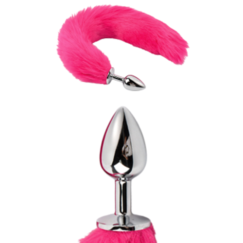 Grey, pink, black fox tail plug with anal insert, featuring a realistic fox tail design from E-12, E-13, and E-11 brands.