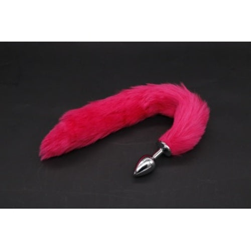 E-12, E-13, E-11 fox tail anal plug with grey, pink, and black fur, featuring a realistic fox tail design.