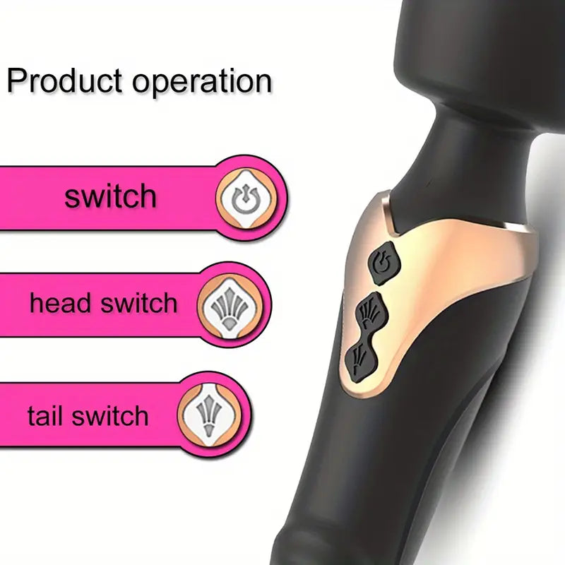 E-35 DualEclipse Wand Vibrator in black with ergonomic handle and flexible head, designed for powerful stimulation.