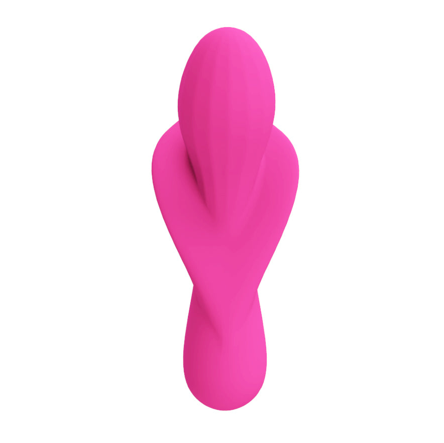 Fuchsia Harmonie dualer Vibrator "Rosa Flüstern" by A-45, showing the pink silicone body with textured design and control buttons.