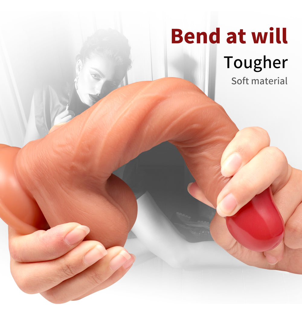 Realistic telescopic dildo "Pulsierendes Feuer" by C-41, showing detailed textured surface and flexible extension in a sleek design.