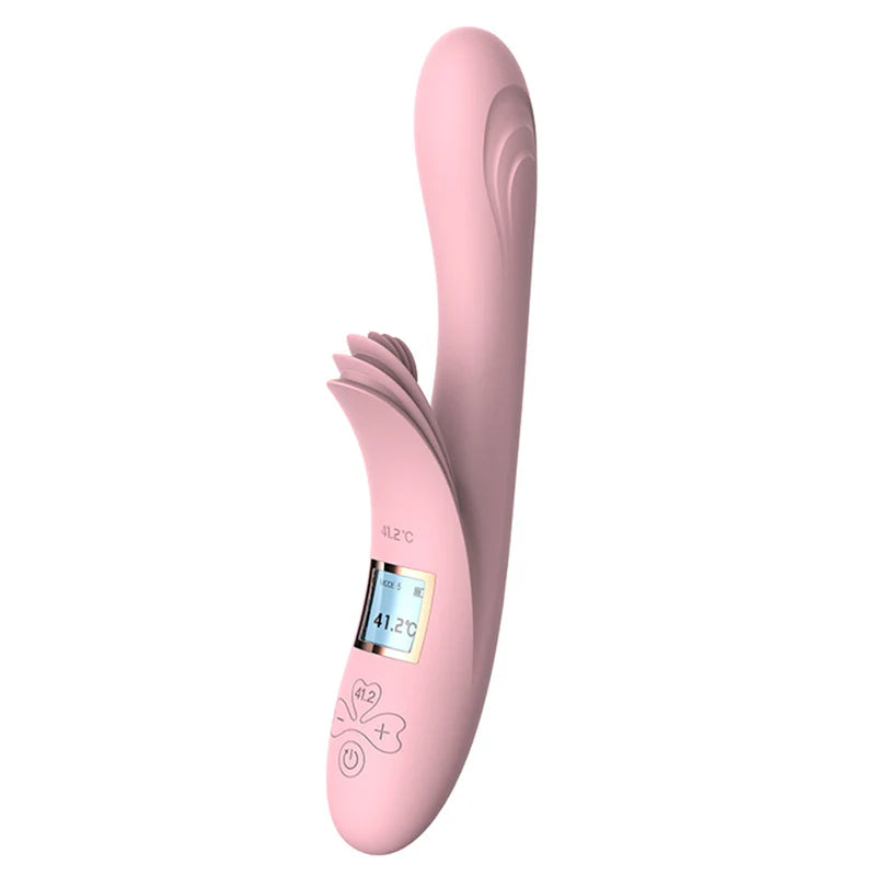 BlossomHeat Digital Warming Petal Rabbit Vibrator by C-32 with floral design and dual stimulation features in soft silicone.