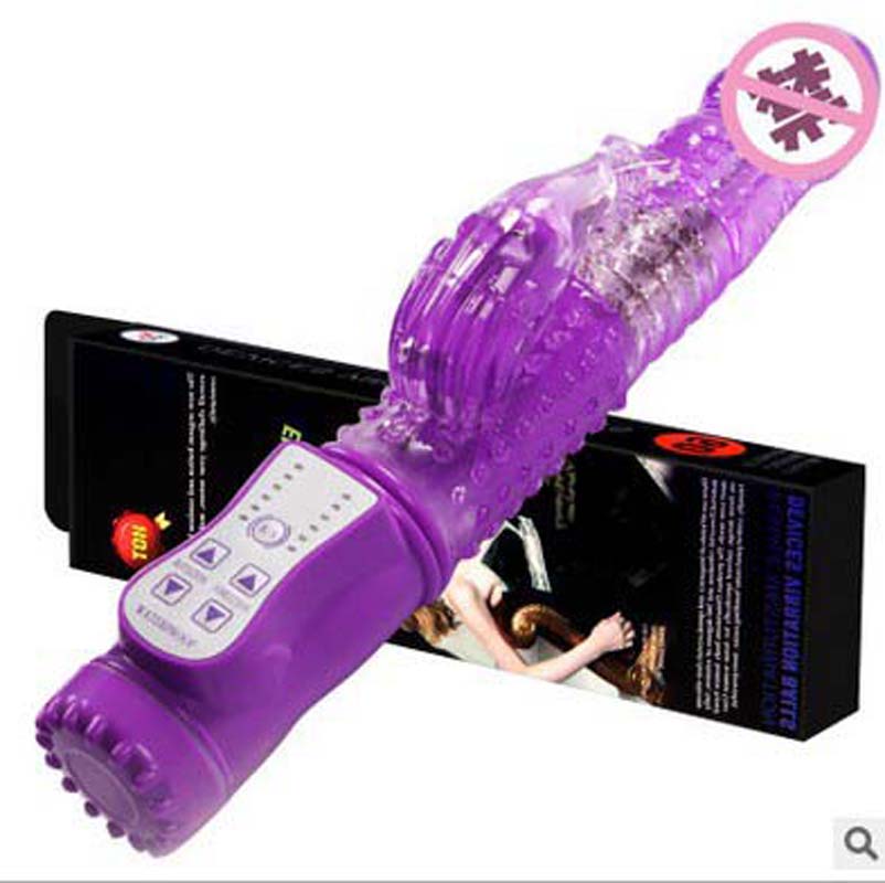 CrystalPearl Rotating Thrusting Rabbit Vibrator by F-36 featuring pink silicone body, rotating shaft, and dual stimulator tips.