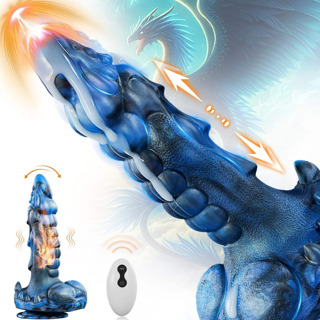 Blue dragon fantasy monster dildo by F-33, detailed purple and blue textured silicone toy with dragon scales and realistic features.