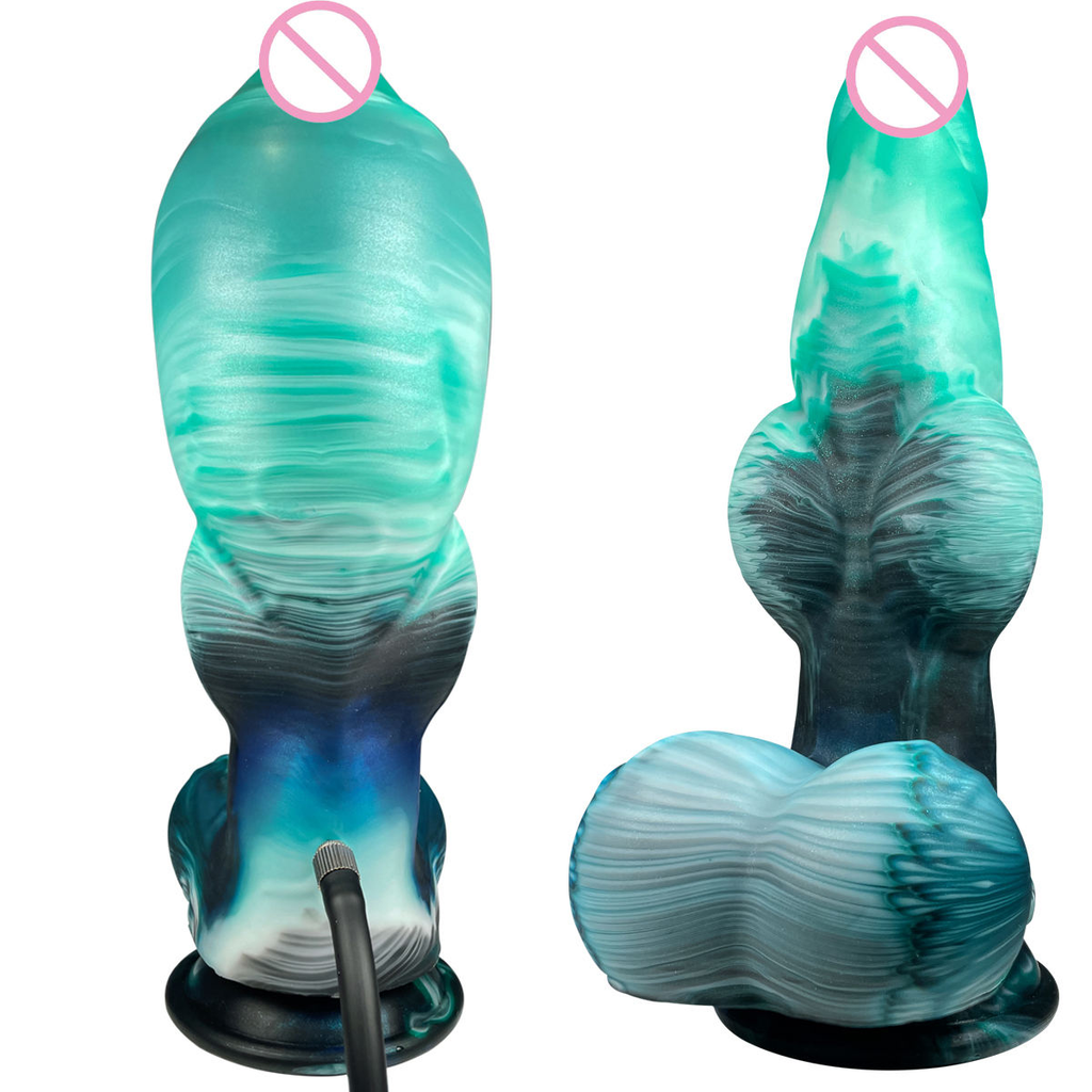 Blue inflatable fantasy dildo shaped like a turquoise dragon from B-31, featuring detailed dragon scales and a realistic design.