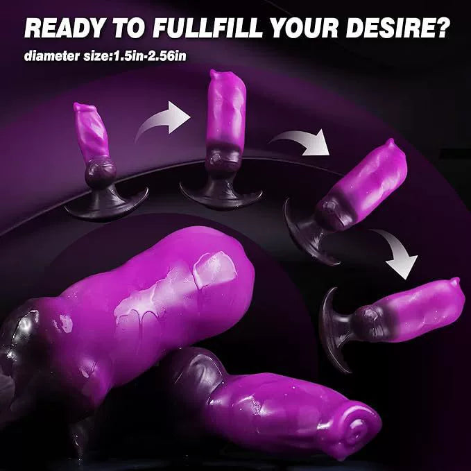 Purple inflatable anal plug "Violetter Riese" by C-21, shown partially inflated with a smooth, ergonomic shape for comfortable use.