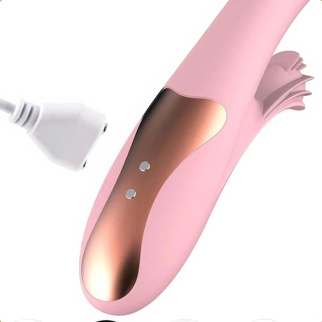 BlossomHeat Digital Warming Petal Rabbit Vibrator by C-32, showing the sleek pink body and textured petal design for enhanced pleasure.
