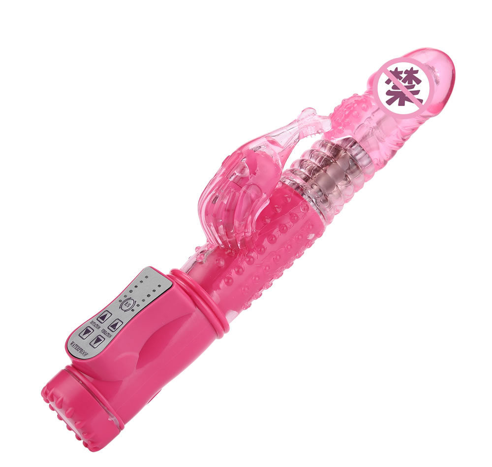 CrystalPearl F-36 rotating thrusting rabbit vibrator with dual motors, smooth silicone surface, and realistic design features.