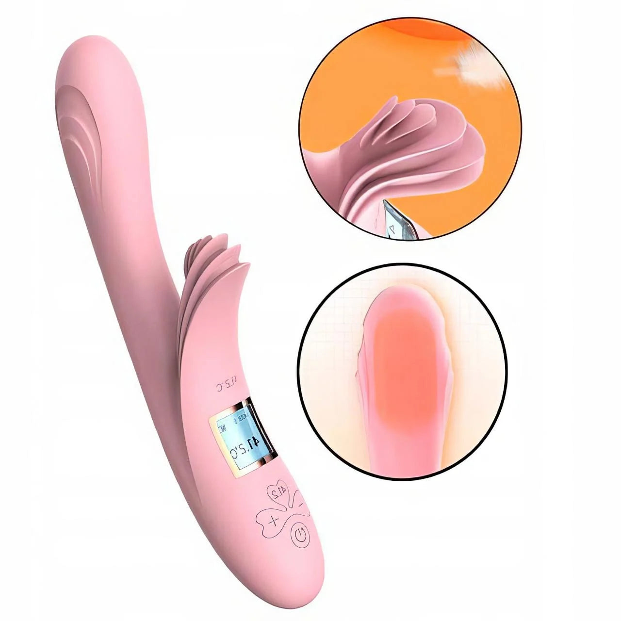 C-32 BlossomHeat Digital Warming Petal Rabbit Vibrator with floral design and dual stimulators for enhanced pleasure.