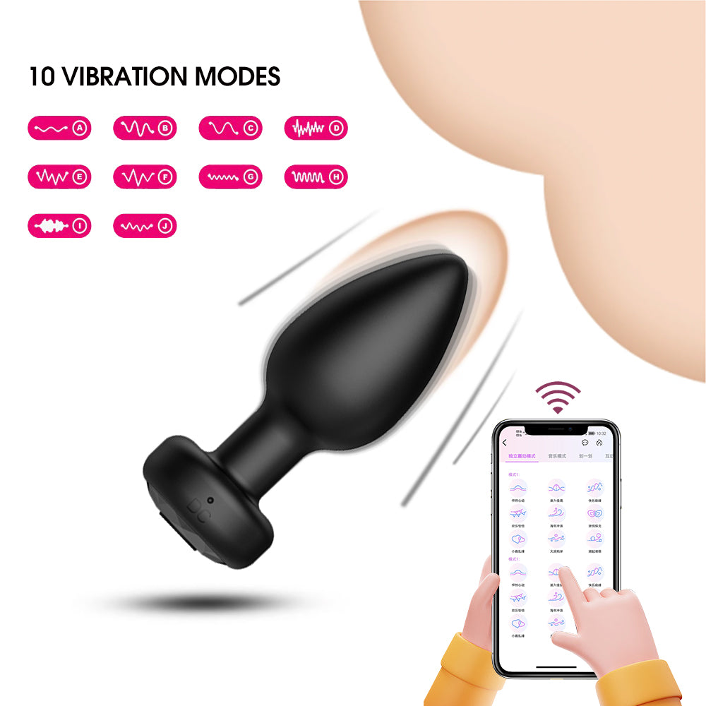 EchoPulse Anal Thruster by F-32, close-up of the sleek, black silicone anal stimulator with ergonomic design and textured surface.
