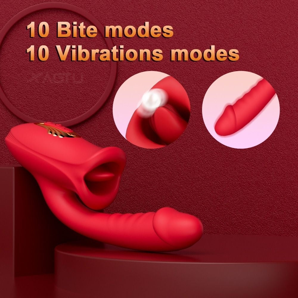 F-34 Crimson Bite Thruster, sleek red vape mod with ergonomic design and digital display showing settings and battery life.