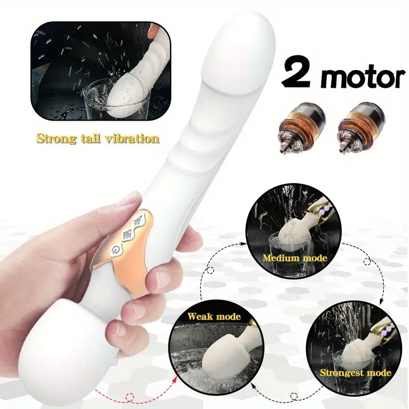 E-35 DualEclipse Wand Vibrator with dual massage heads and sleek design, shown in black with textured grip.
