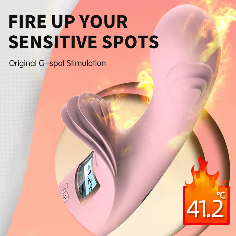 C-32 BlossomHeat Digital Warming Petal Rabbit Vibrator with dual motors, smooth silicone surface, and floral design for pleasure.