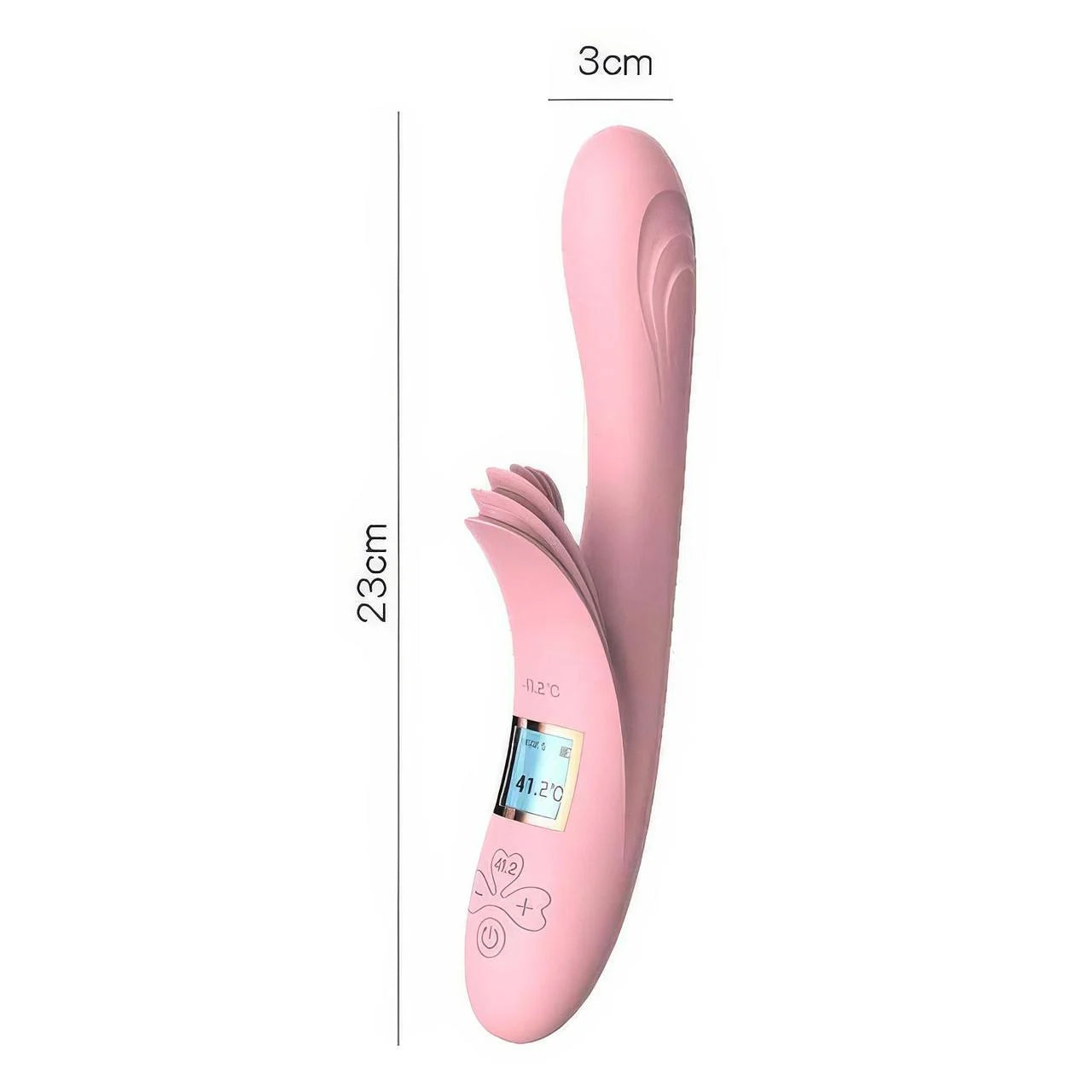 C-32 BlossomHeat digital warming petal rabbit vibrator with floral design, plush silicone body, and dual stimulation features.