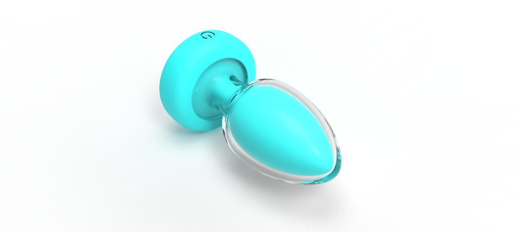 E-43 Türkis Ekstase Aqua Pulse remote-controlled vibration anal plug with turquoise design and sleek shape.