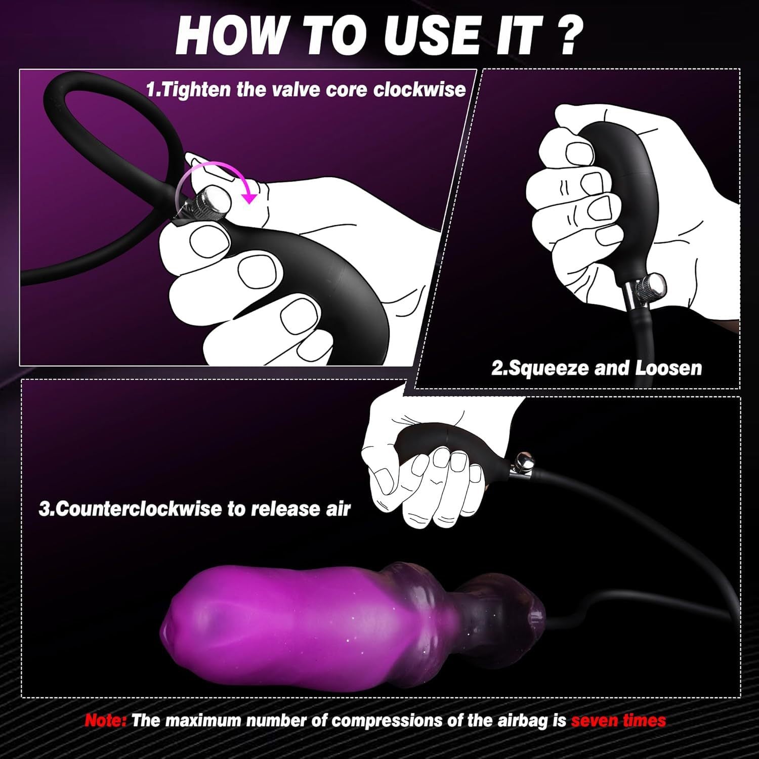 C-21 Violetter Riese inflatable anal plug, purple silicone with a bulbous shape, designed for comfortable insertion and adjustable inflation.