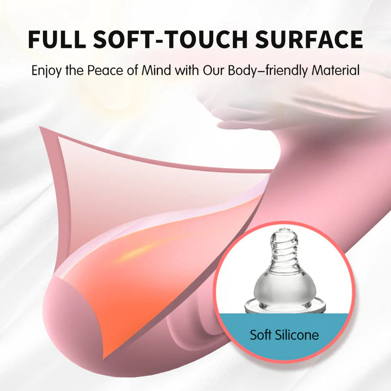 C-32 BlossomHeat Digital Warming Petal Rabbit Vibrator with dual motors, plush silicone surface, and adjustable heating feature.