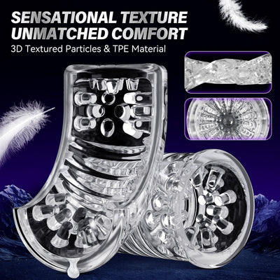 A-31 VortexX Pulse 3D men's automatic masturbator with rotation, 8-12Hz thrusts, USB rechargeable, shown with closed lid and control buttons.