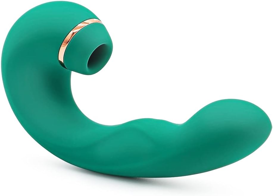 E-53 Green Tongue Slapper G-Spot vibrator with clitoral stimulation and licking function, featuring a sleek design and textured surface.
