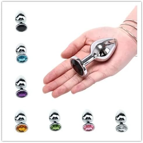A-46 LuxeGem stainless steel butt plug with crystal detail, waterproof, 55g, available in various stone colors, BDSM sex toy for beginners and pros.