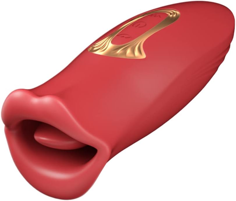 E-25 Red Lip Vibrating Sucker vibrator with oral-simulation design, featuring red lip shape and textured surface for pleasure.