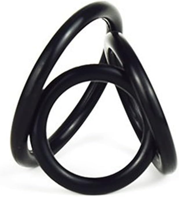 Black silicone cock ring set with three adjustable rings, designed for enhanced pleasure and comfortable wear.