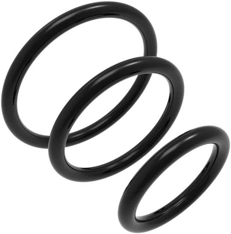 Black silicone cock ring set with three adjustable rings, designed for enhanced sensation and comfortable fit.