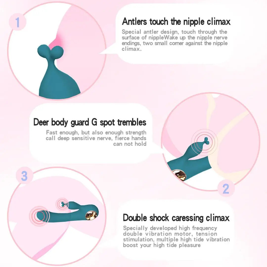 AntlerKiss Dual Motor Rabbit Vibrator by C-33, featuring dual motors, soft silicone body, and ergonomic design for intimate pleasure.