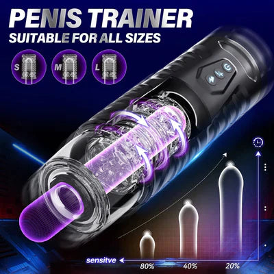A-31 VortexX Pulse 3D men's masturbator with rotating and pulsating features, USB rechargeable, shown in a sleek black design.