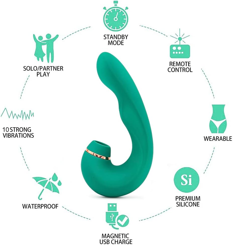 E-53 Green Tongue Slapper G-Spot vibrator with clitoral stimulator and licking function, featuring sleek design and textured surface.