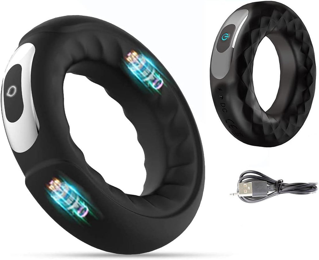 A-44 LED cock ring with 10 vibration modes and LED display, showing the sleek black vibrating ring on a white background.