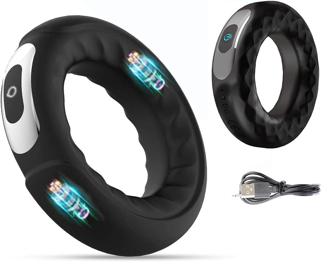 A-44 LED cock ring with 10 vibration modes and LED display, showing the sleek black vibrating ring on a white background.