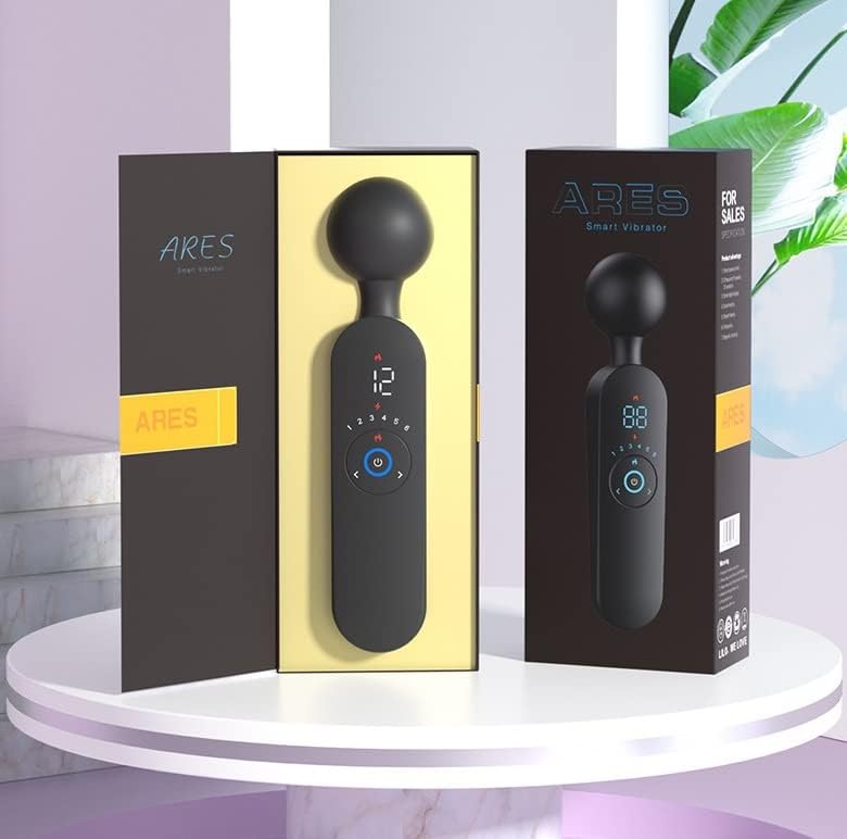 F-37 Ares Smart Vibrator with heating function, sleek black design, close-up of the vibrating device with control buttons visible.