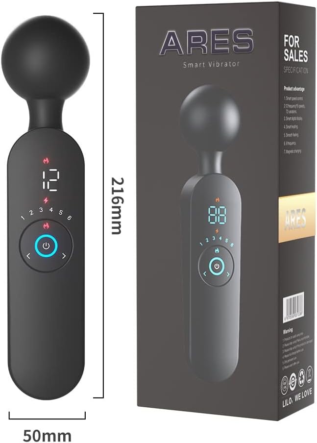 F-37 Ares Smart Vibrator with heating function, sleek black design, ergonomic shape, and control buttons visible in the image.