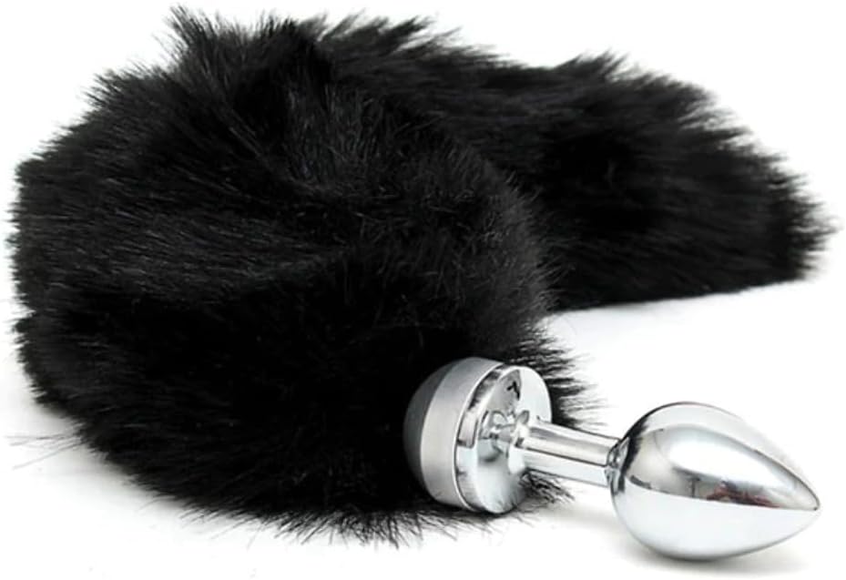 E-12, E-13, E-11 brand fox tail plug with gray, pink, and black colors, featuring a realistic fox tail attachment.