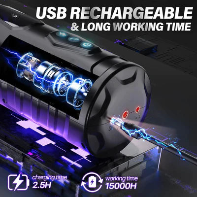 A-31 VortexX Pulse 3D men's automatic masturbator with rotating motion and 8-12Hz strokes, USB rechargeable, in sleek design.