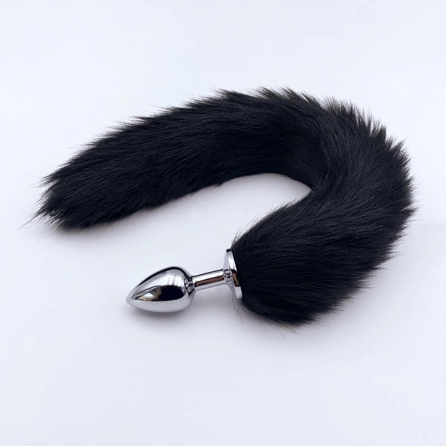 E-12, E-13, E-11 fox tail anal plug in grey, pink, and black with a realistic fox tail attachment.