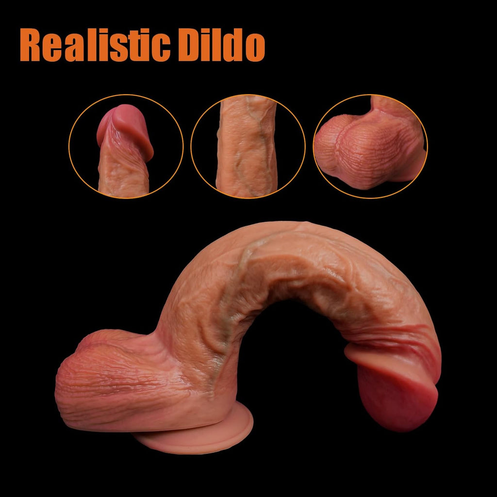 Realistic Dildo with suction cup from D-48, D-46, D-47 brands, featuring detailed texture and a secure suction base for hands-free use.