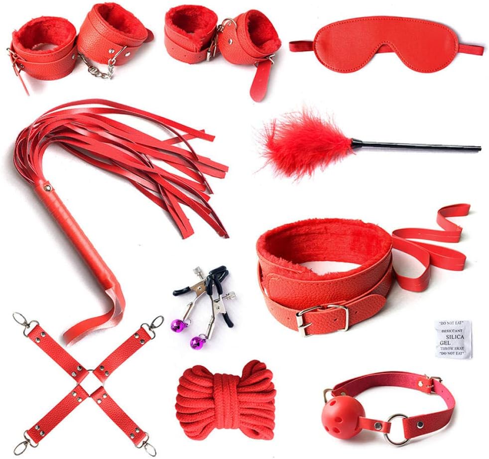 BDSM beginner bondage set with handcuffs, blindfold, and restraints from B-13 and B-21, displayed on a neutral background.