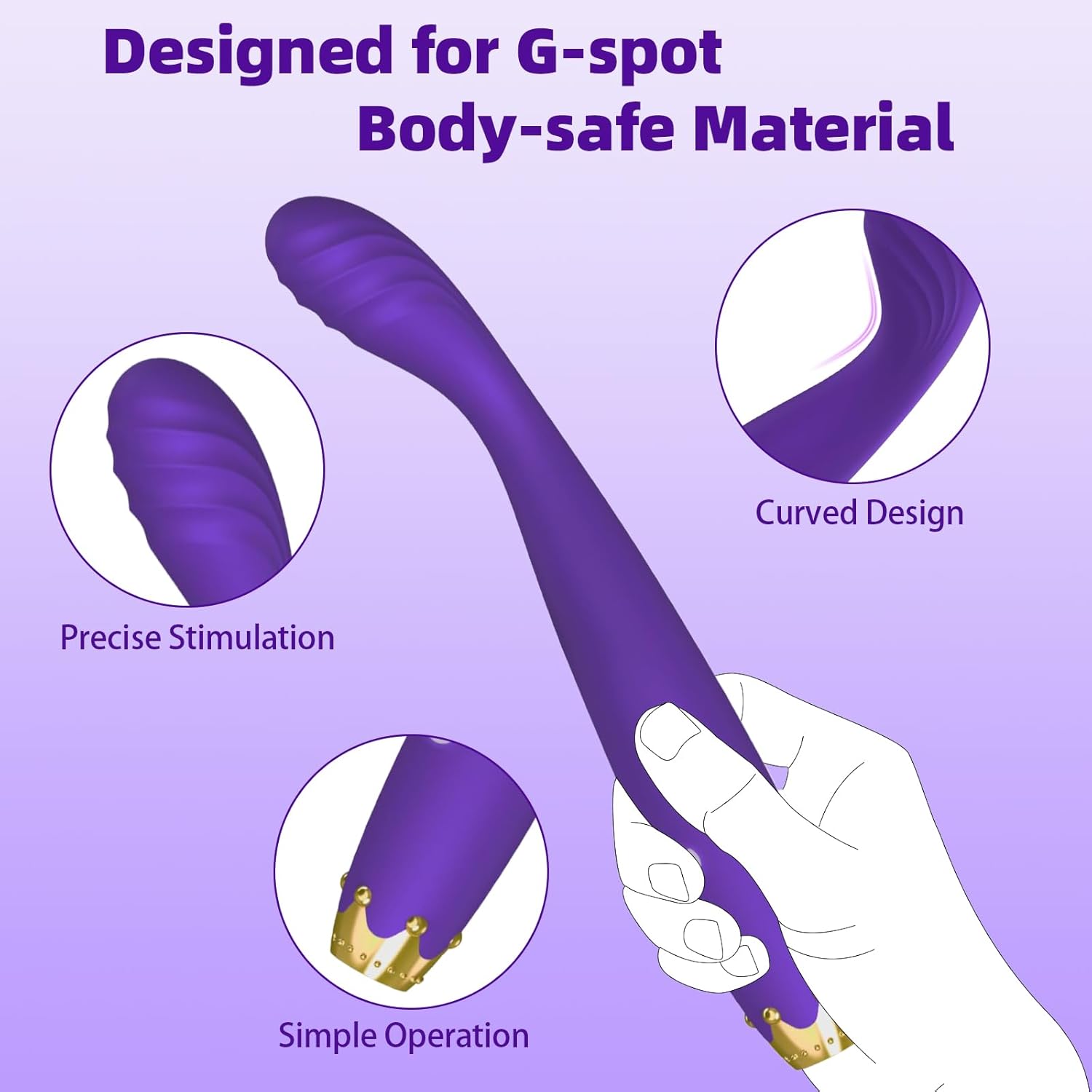 GoldenCrown Wave G-Spot Vibrator from F-43 with curved design and textured surface, ideal for targeted G-spot stimulation