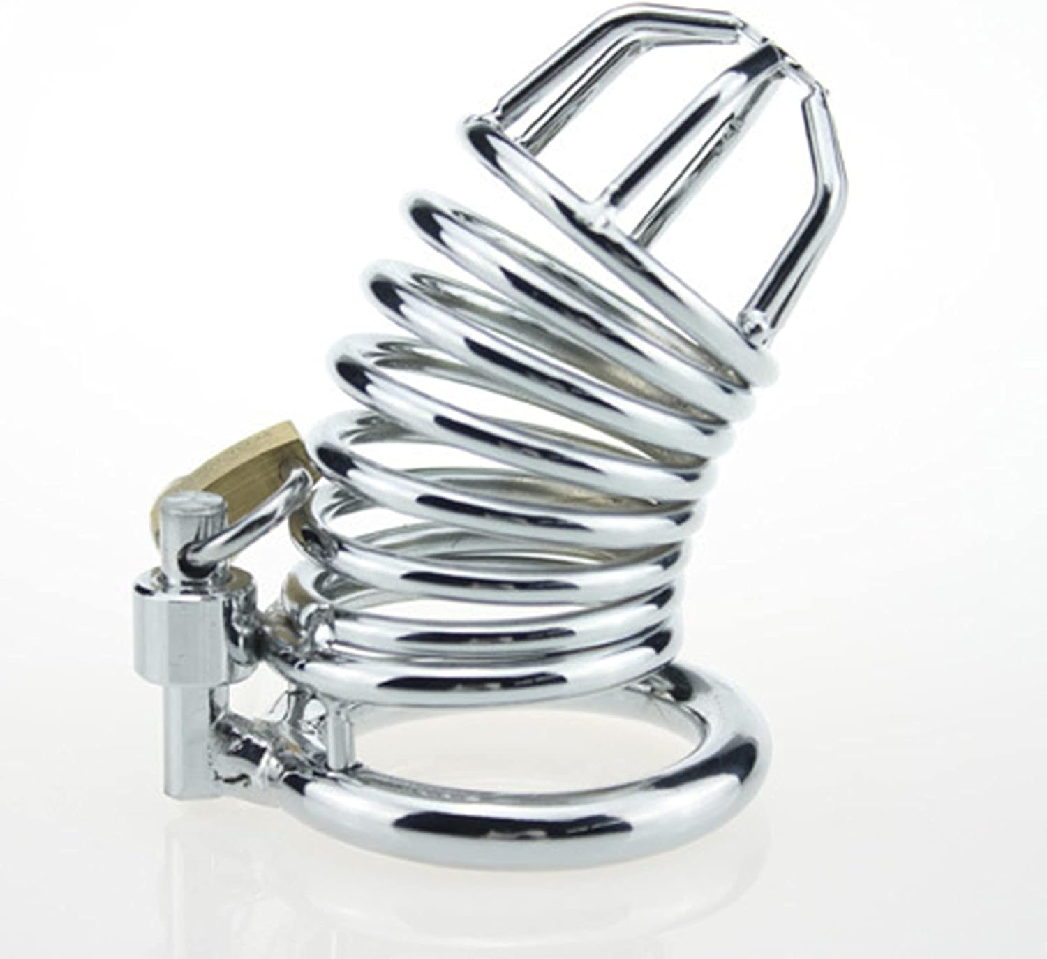 A-53 HelixLock spiral chastity cage made of metal, designed for men's keuschheitskäfig, with a sleek, secure locking mechanism.