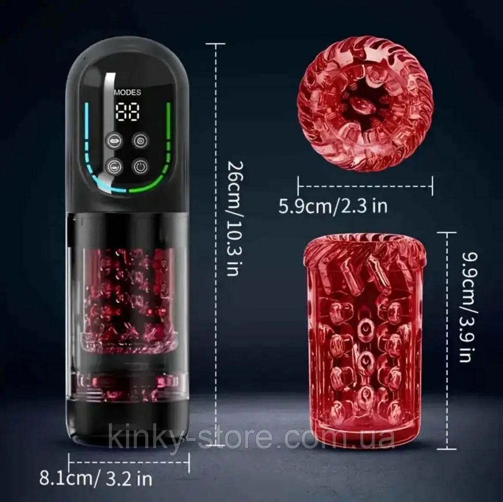 A-34 9 in 1 Hurrikan automatic male masturbator showing textured silicone interior and sleek design for enhanced pleasure.