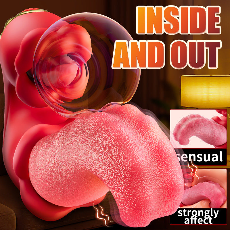 VelvetWhirl Tongue Stimulator by E-31, soft velvet texture with rotating tongue-scraping design for intimate pleasure.