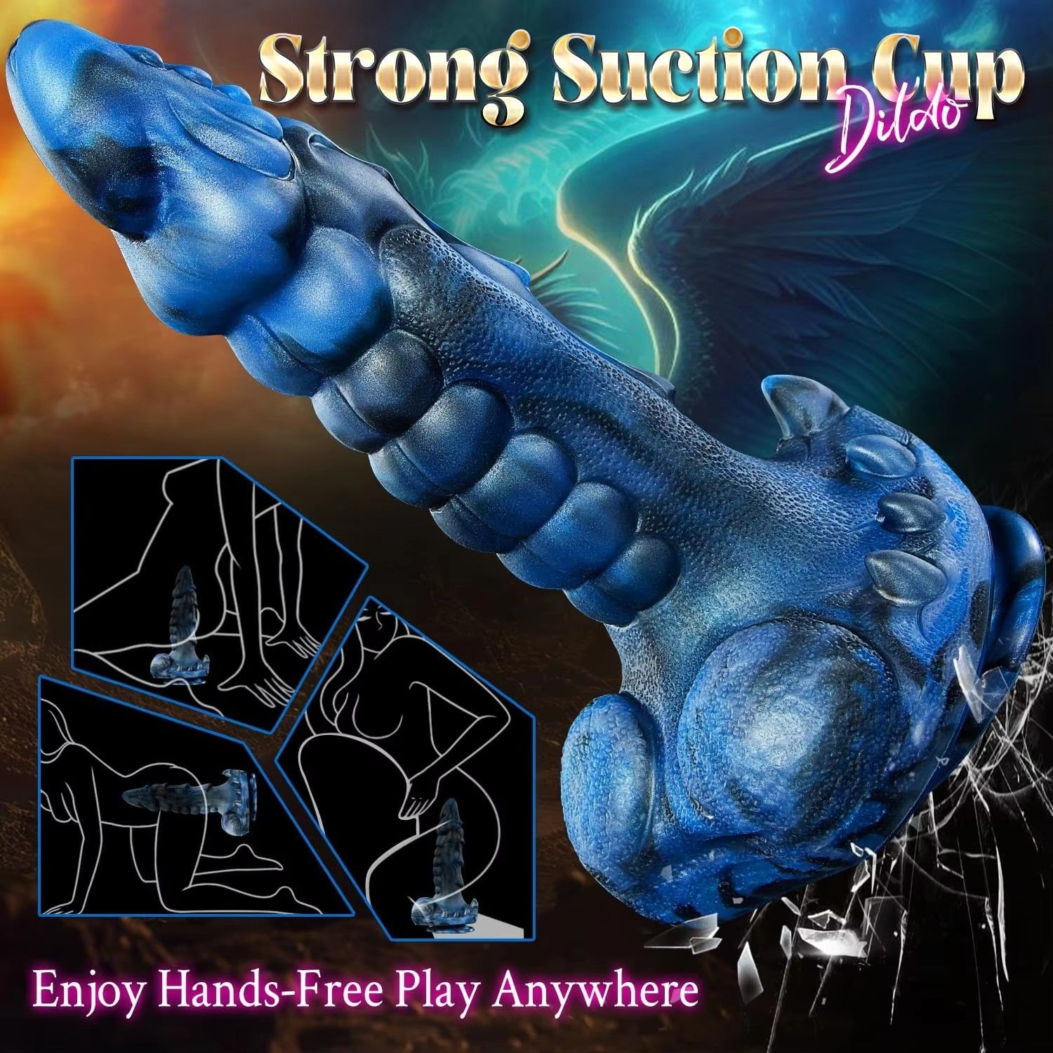 Blue dragon fantasy monster dildo from F-33, detailed textured silicone toy with horned dragon design for adult pleasure.