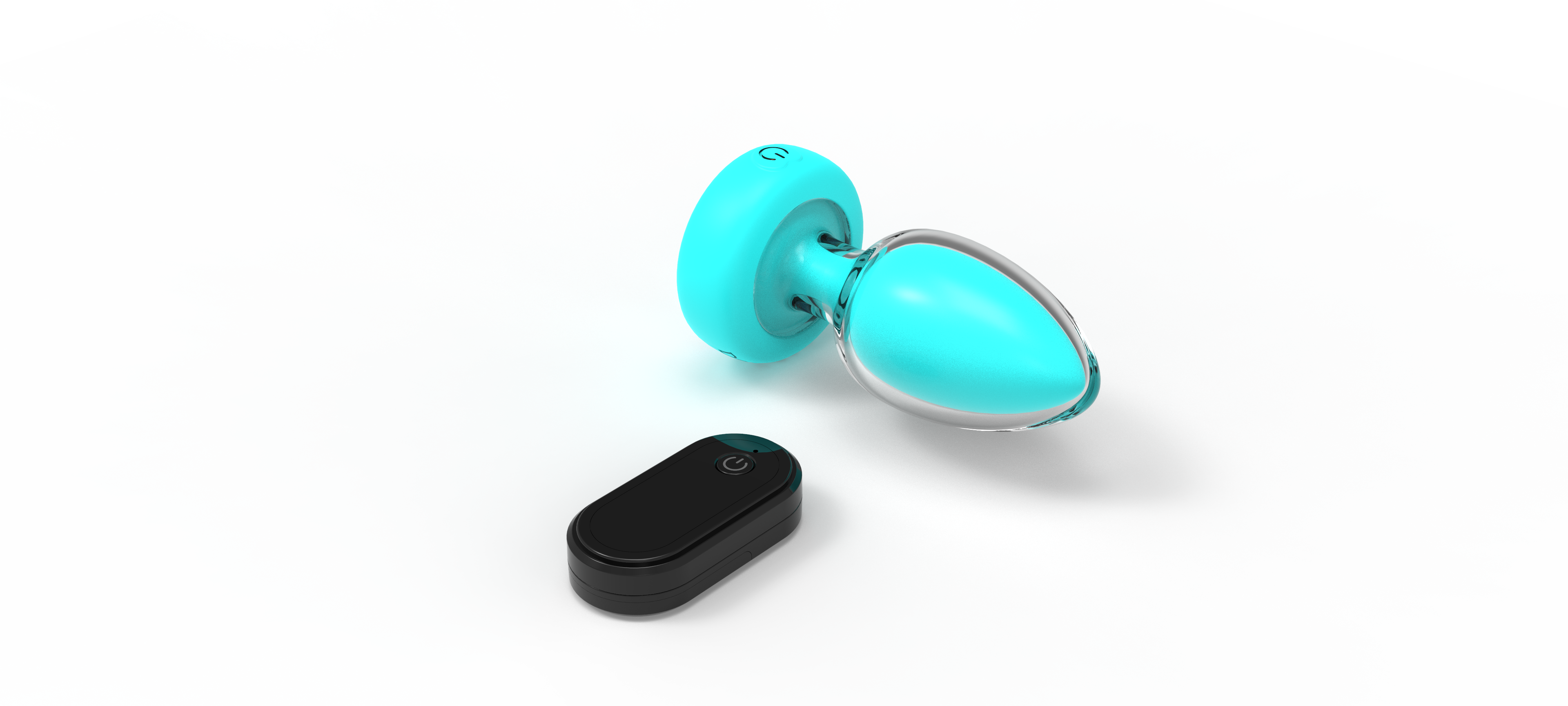 E-43 Türkis Ekstase Aqua Pulse remote-controlled vibrations anal plug with turquoise design, flexible silicone material, and ergonomic shape.