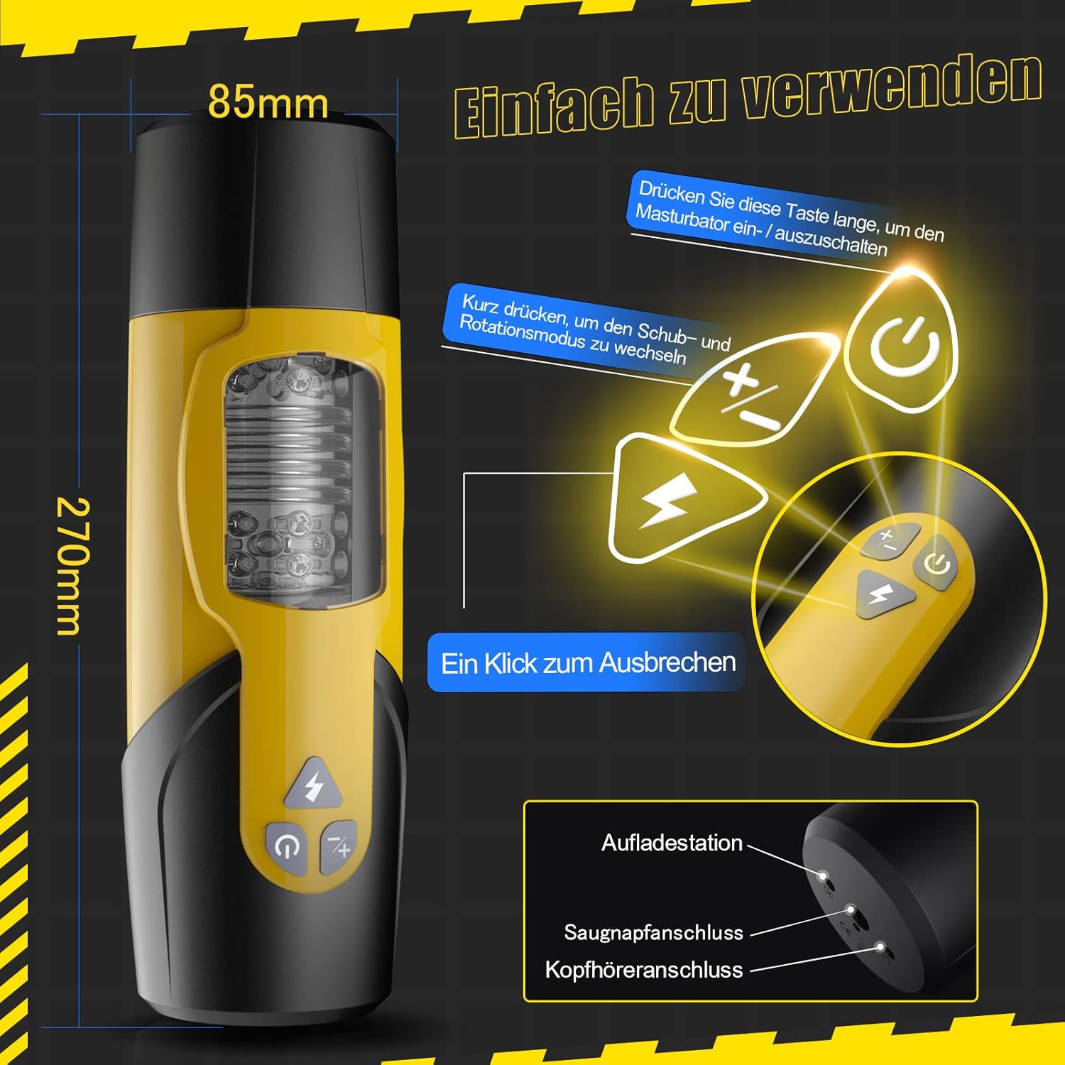 A-32 Gelber Sturm automatic masturbator with textured interior and sleek design, shown in a close-up image.